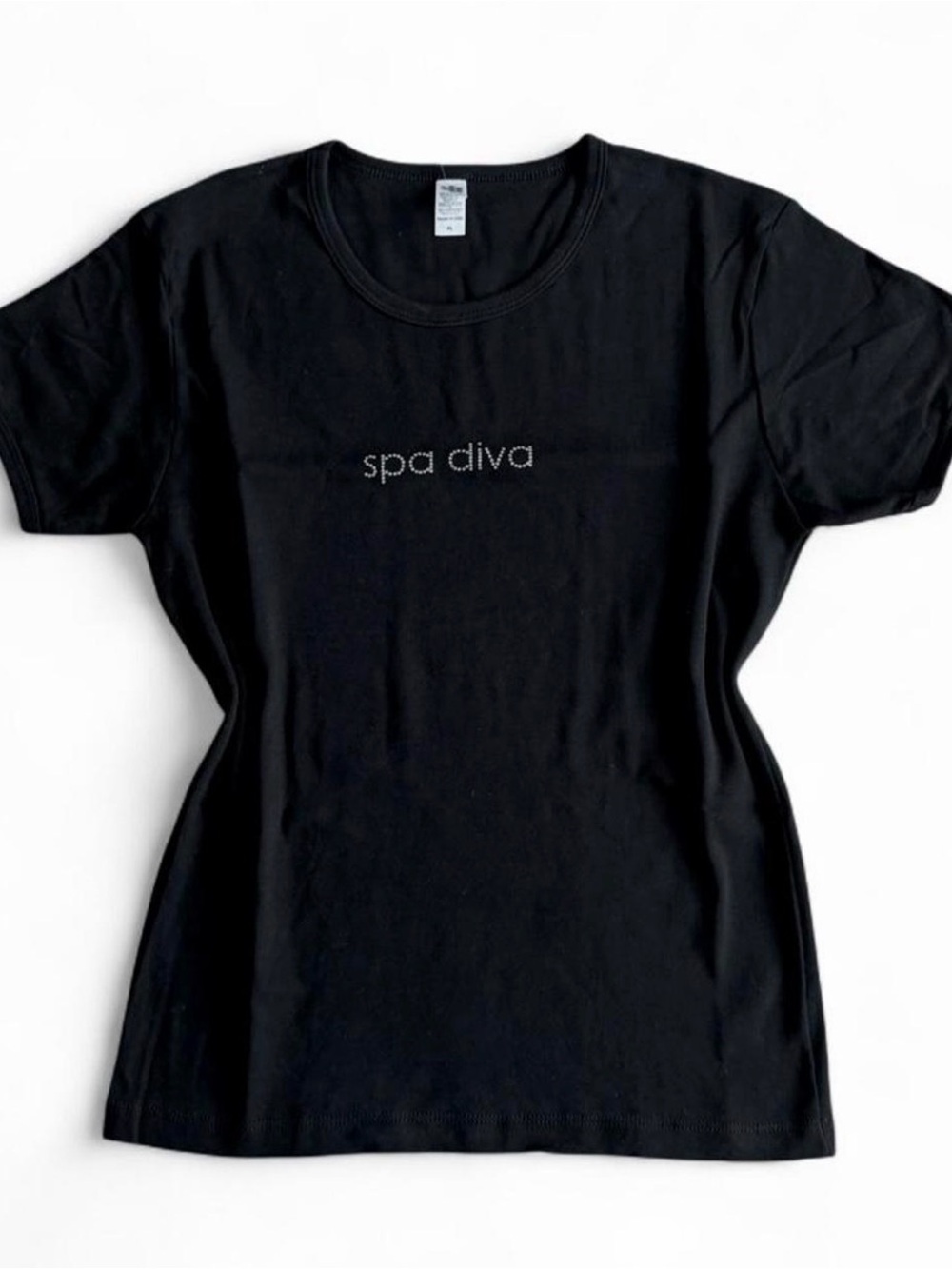 American Apparel Black and White Classic SPA DIVA Embellished Tee XL 100% Cotton